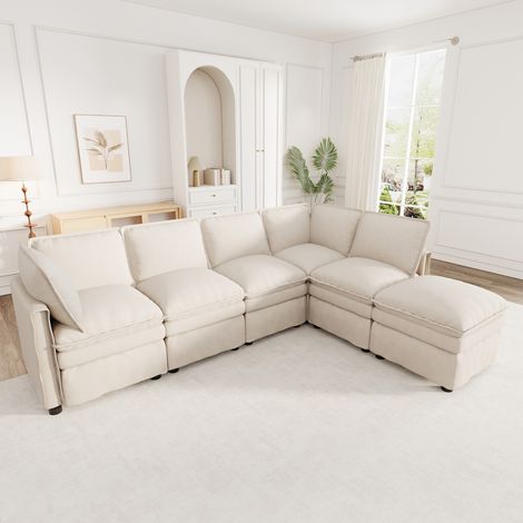 Sofá modular de 6 plazas con función cama, forma U o L, beige DESVIAE (1/5)