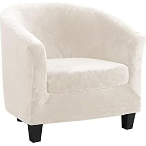 Velours Housse de Fauteuil Club Ensemble de Deux Pièces Extensible Salon Fauteuil Cabriolet Tub Chair avec Housse de Coussin (Beige) (1/5)