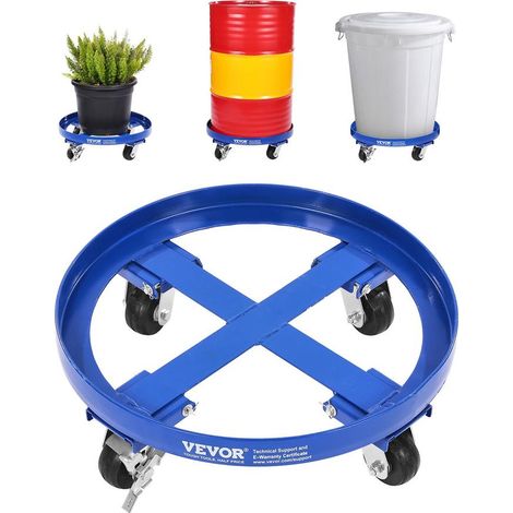 Porte-Fût 55 gal Chariot à Baril Capacité de Charge 907 kg avec Traverses, 4 Roulettes Pivotantes, Socle Rouleur Anti-basculement, pour Manutention Fûts Tambours Bidons Huile Entrepôt, Bleu (1/5)