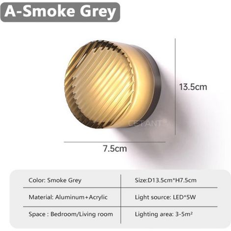 Applique murale LED, décoration de chambre à coucher, lampe de salon, allée d'hôtel, gris fumée -2 (1/4)