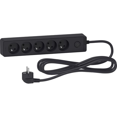 Schneider Electric – Bloc multiprise 5 prises 2P+T 3m – Interrupteur lumineux avec témoin – Polypropylène – Normes CE et NF