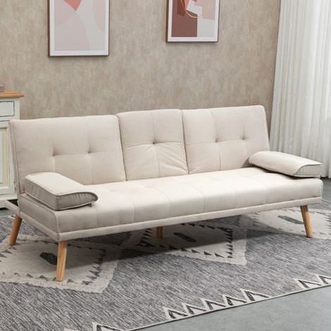 Schlafsofa 181x77x78 cm Beige Polyester mit klappbarem Tisch und verstellbarer Rückenlehne (1/5)