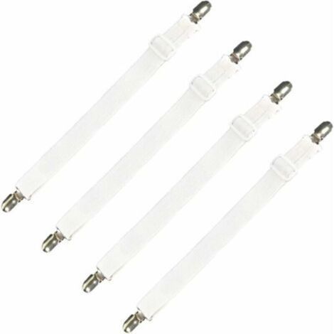 Tendeurs de drap réglables lot de 4 – sangles élastiques 30 à 120 cm, blancs, pour lit, canapé et housse de repassage (1/4)