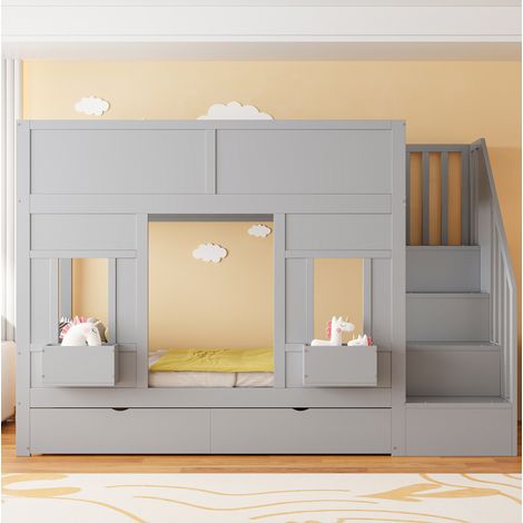 Cama litera infantil con almacenaje y escalera OKMYHOME (1/3)