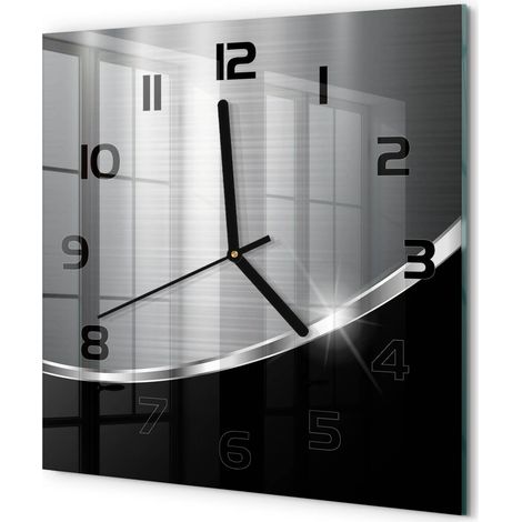 Horloge Murale Carrée Déco Salon Verre Trempé Silencieuse Design Contemporain Abstraction métallique 30x30 cm (1/5)