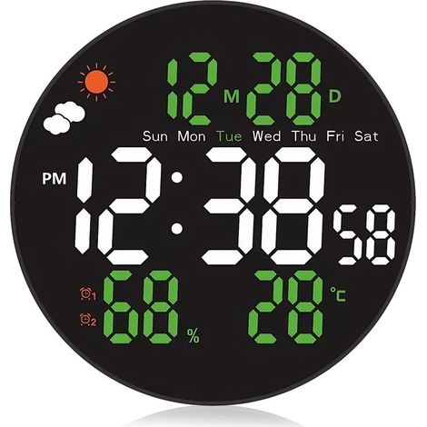 Grande horloge murale numérique de 20 cm (8 pouces) avec changement de couleur RVB, télécommande, luminosité automatique, affichage de la température, week-end pour la maison/chambre (1/5)