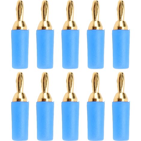 Lot de 10 fiches bananes J.10007 2,5 mm en laiton plaqué or, pour instruments de musique, bleues (1/5)
