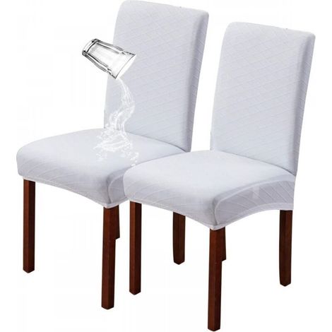 Lot de 2 housses de chaise de salle à manger extensibles, amovibles et lavables (blanc) (1/5)