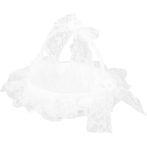 Eleganter und leichter weißer Spitzen-Hochzeitskorb, ideal für Zeremonien, Brautaccessoires und romantische Blumenarrangements. (1/5)