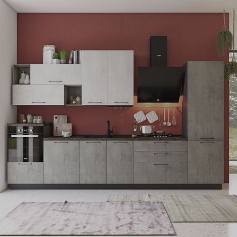 Cucina 360 cm antracite cemento fumo top ceramica Pola mira destra