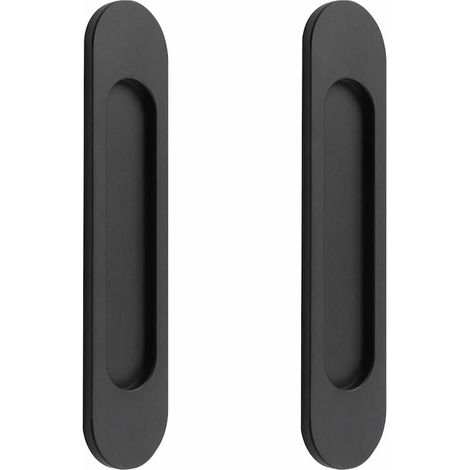 Lot de 2 poignées de porte coulissante autocollantes, aluminium, noires, poignée adhésive sans perçage pour placard et armoire (1/5)