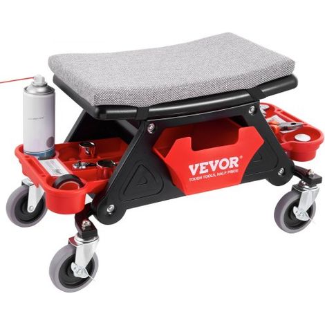 Tabouret d'Atelier Mobile 64×33,5×39 cm Charge 136 kg Tabouret de Mécanicien sur Roulettes 2 Verrouillables Siège 450×250 mm avec Plateaux à Outils pour Entretien Réparation Automobile Garage (1/4)