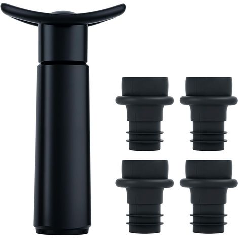 Pompe à vin sous vide avec 4 bouchons réutilisables pour bouteilles de vin. Bouchons pour bouteilles de vin, pompe à vin pour vider l'air et conserver la fraîcheur du vin. (1/5)