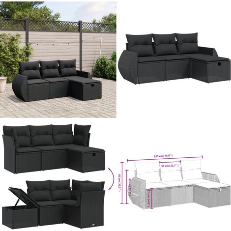 4-tlg. Garten-Sofagarnitur mit Kissen Schwarz Poly Rattan - Gartengestell - Gartenmöbelset - Outdoor-Lounge - Lounge Set - Rattan Sessel - Home & Living (1/5)
