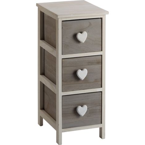 Cassettiera 3 Cassetti 26x32x63 cm in Legno con Cuore Grigia