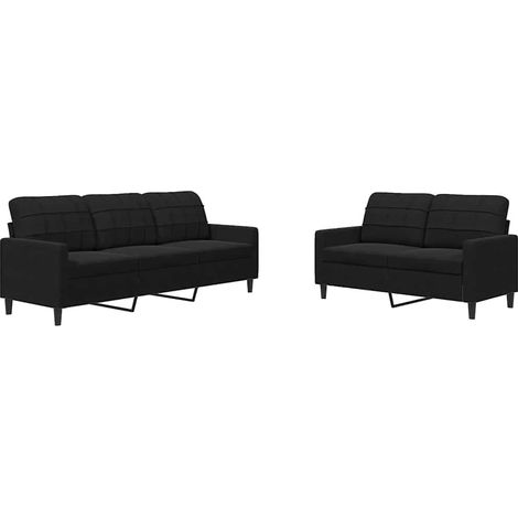 vidaXL Juego de sofás con cojines 2 piezas terciopelo negro (1/2)