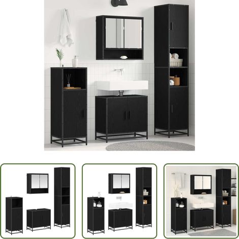 Badezimmer Einrichtung - Badezimmermöbel-Set 4 pcs Schwarz Eichen-Optik Holzwerkstoff (1/5)