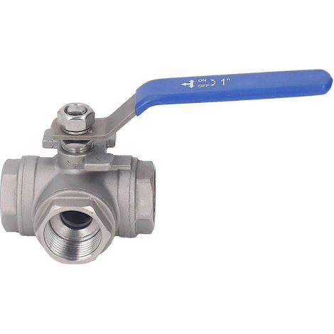 Vanne à bille 3 voies 1 pouce en acier inoxydable 304, type T femelle, à commande manuelle, pour eau, huile et gaz (1/5)