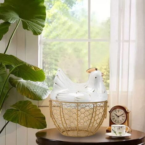 Panier à œufs en céramique forme poule, corbeille décorative pour cuisine, rangement pour fruits et snacks, organisateur de table, décor de maison (1/4)