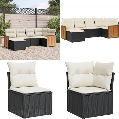 6-tlg. Garten-Sofagarnitur mit Kissen Schwarz Poly Rattan - Gartenmöbel - Sofas - Outdoor Möbel - Rattan Möbel - Lounge Set - Home & Living (1/5)