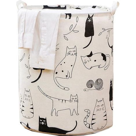 Panier à linge pliable et imperméable de grande taille (48 x 42 cm), panier de rangement pour jouets et vêtements (motif chat)