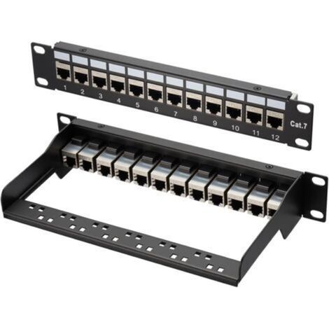 Panneau de brassage Cat 7, 1U 12 ports, panneau de brassage Keystone 10 pouces, panneau de distribution LSA, coupleur Keystone blindé RJ45, compatible avec les câbles réseau Cat 7/6A/6/5e et Cat5, pou (1/5)
