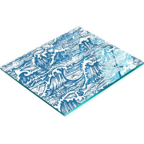 Dekoratives Servierbrett aus Glas für Snacks, Meereswellen-Motiv, 60 x 52 cm (1/5)