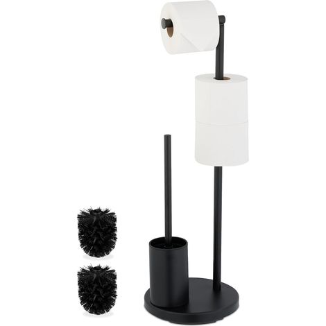 Serviteur WC, métallique, Non Fixe, Brosse et Porte-Brosse, Porte-Rouleau, H x D: env. 68 x 22 cm, Noir (1/5)