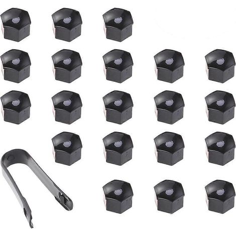 21 en 1 Cache-écrous hexagonaux pour roues, cache-boulons, capuchons de protection pour vis 17 mm avec clips (noir)-Black