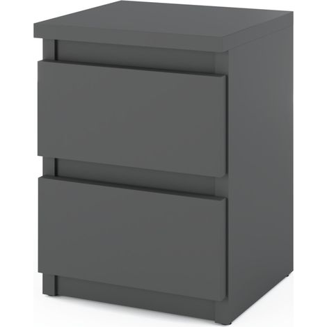 Table de chevet 2 tiroirs gris anthracite – Dimensions H40cm L40cm P30cm – Panneau de particules 16mm – Assemblage rapide (1/5)