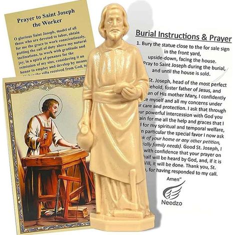 Statuette St Joseph pour la vente de maisons, ensemble complet avec cartes d'instructions et prière, statue de St Joseph à vendre maison, statue de Saint Joseph 6 cm, statue de salle de (1/5)