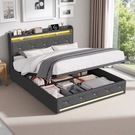 Bett 160x200 cm, Bett mit Stauraum 160x200 cm mit goldenen Knöpfen, Doppelbett 160x200 cm, hydraulische Aufbewahrung, LED-Beleuchtung, klassisch (1/5)