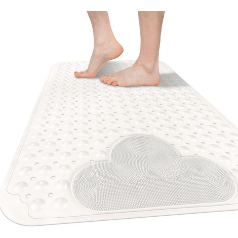 Grand tapis de douche antidérapant 60 x 90 cm : tapis de douche confortable en TPE avec ventouses et trous de drainage, lavable en machine, antibactérien, résistant à la moisissure (1/5)