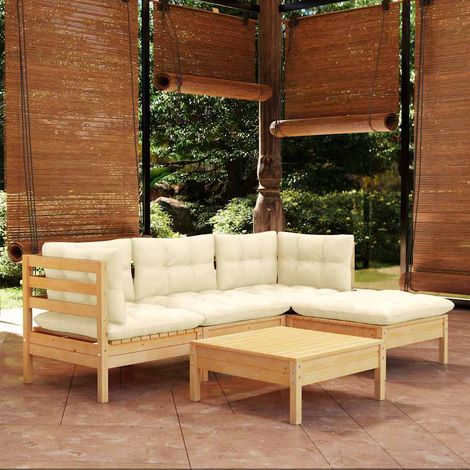 vidaXL Muebles de jardín 5 piezas cojines madera de pino crema (1/4)