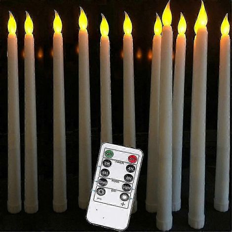 Lot de 10 bougies coniques LED à piles avec télécommande, bougies de table couleur ivoire, finition cire lisse, LED blanc chaud (1/4)