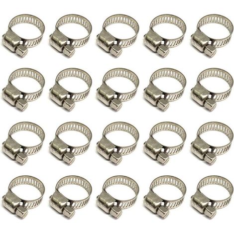 Collier de Serrage Réglable en Acier Inoxydable 304, 20 Pièces pour Tuyaux 12–20 mm, Idéal pour Eau, Gaz, Câbles et Robinets (1/4)