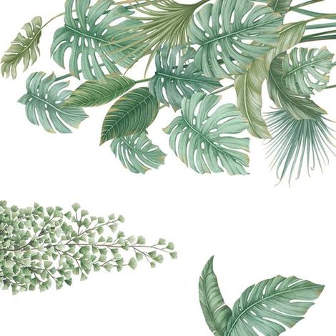 Pegatinas de pared de plantas tropicales nórdicas，pegatina de pared de hoja de tortuga，pegatina de pared de hojas tropicales verdes (1/5)