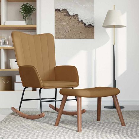 vidaXL Silla mecedora con reposapiés terciopelo marrón (1/4)