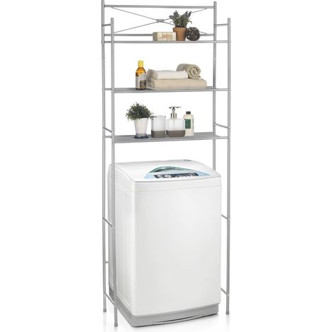 Idimex – Étagère de salle de bain en métal gris – 3 tablettes – Fixation murale incluse – Dimensions 164 x 65 x 25 cm (H x L x P) (1/4)