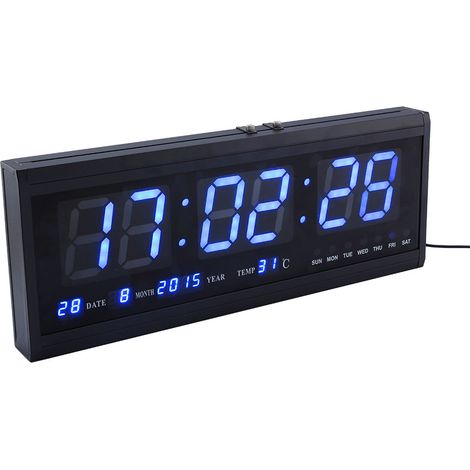 Grande horloge murale numérique LED moderne avec date et température, format 12 ou 24 heures, pour bureau (1/5)