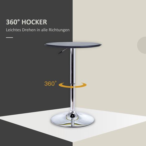 Table bar réglable en hauteur, revêtement similicuir, design vintage, noir + argent (1/5)