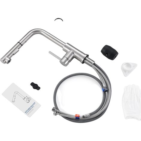 Robinet de cuisine, acier inoxydable 304, rotation à 360 degrés, 2 pièces, 33-38mm (1/2)
