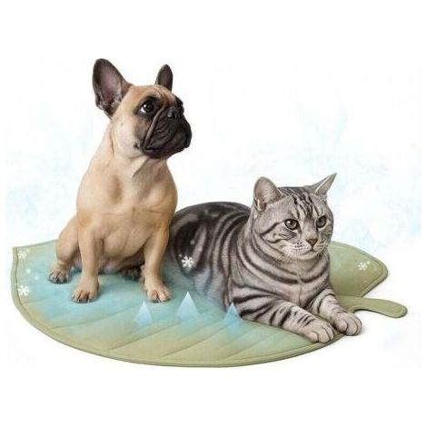 Tapis rafraîchissant pour animaux de compagnie - Grand tapis rafraîchissant d'été en forme de feuille, lavable, antidérapant, convient aux chats et aux chiens, en coton durable et léger. (1/4)