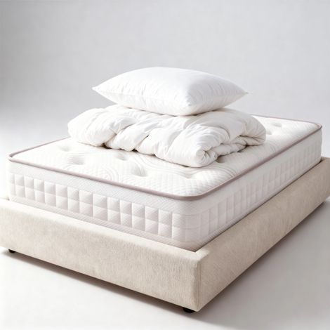 Materasso in Memory foam da 80x190 cm, completo di cuscino e piumone, Alto 15 cm, con design a zone differenziate