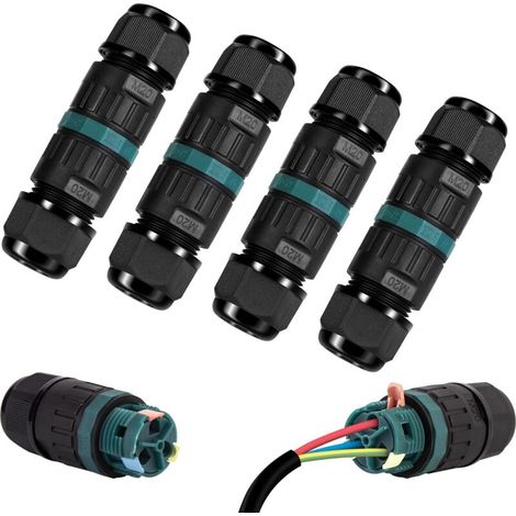 Boite de Derivation IP68 Etanche - Lot de 4 Connecteur Électrique Éxterieur 2 Voies, Boîte de Jonction Câblage Externe Domino Etanche pour Ø9-12 mm Câbles de Terre (1/5)