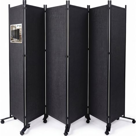 VOUNOT® Paravent Raumteiler 6 Teilig auf Rollen Freistehend 340 x 30 x 164 cm Anthrazit