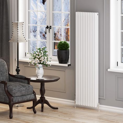 ELEGANT 1800 x 550 mm Modern Vertical Column Designer White Radiator Traditional Panel Radiator Heater + White Thermostatic Radiator Valves (1/5)