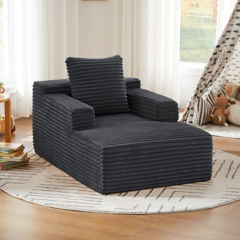 Chaise Longue Canapé en Velours Côtelé - Méridienne Confortable sans Montage Fauteuil Relax de Salon et Bureau 1 Place - Gris Foncé (1/5)