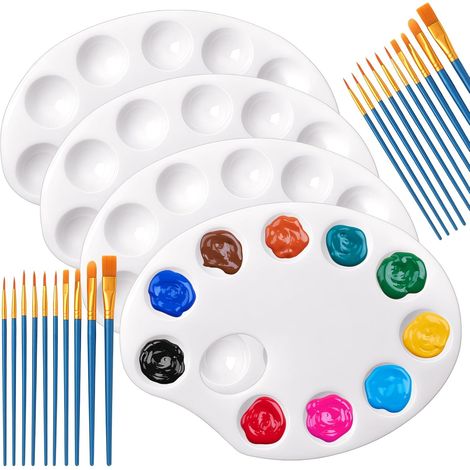 4 Pièce Palettes de Peinture en Plastique avec 20 Pinceaux Nylon (1/5)
