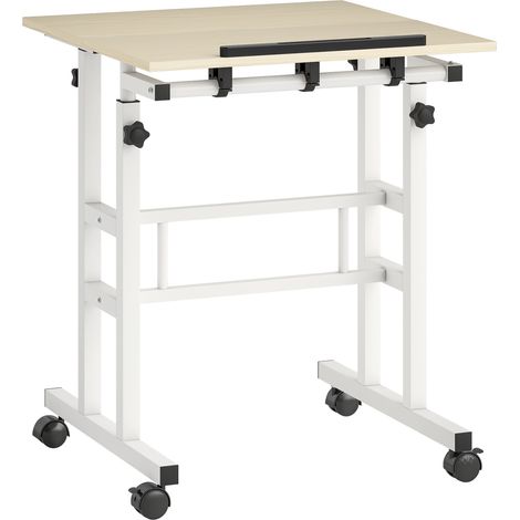 Bureau assis debout modulable LAMIAS naturel et blanc (1/5)